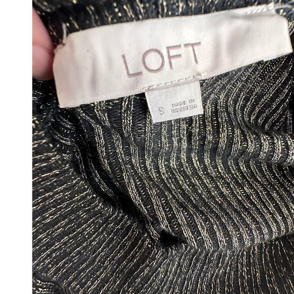 Loft black metallic gold threads long sleeves sweater size Small - Picture 3 of 12